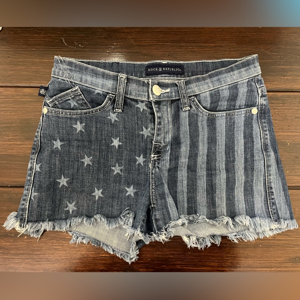 Rock & Republic Lolita Freedom rock stars & stripes Denim Shorts Size 6